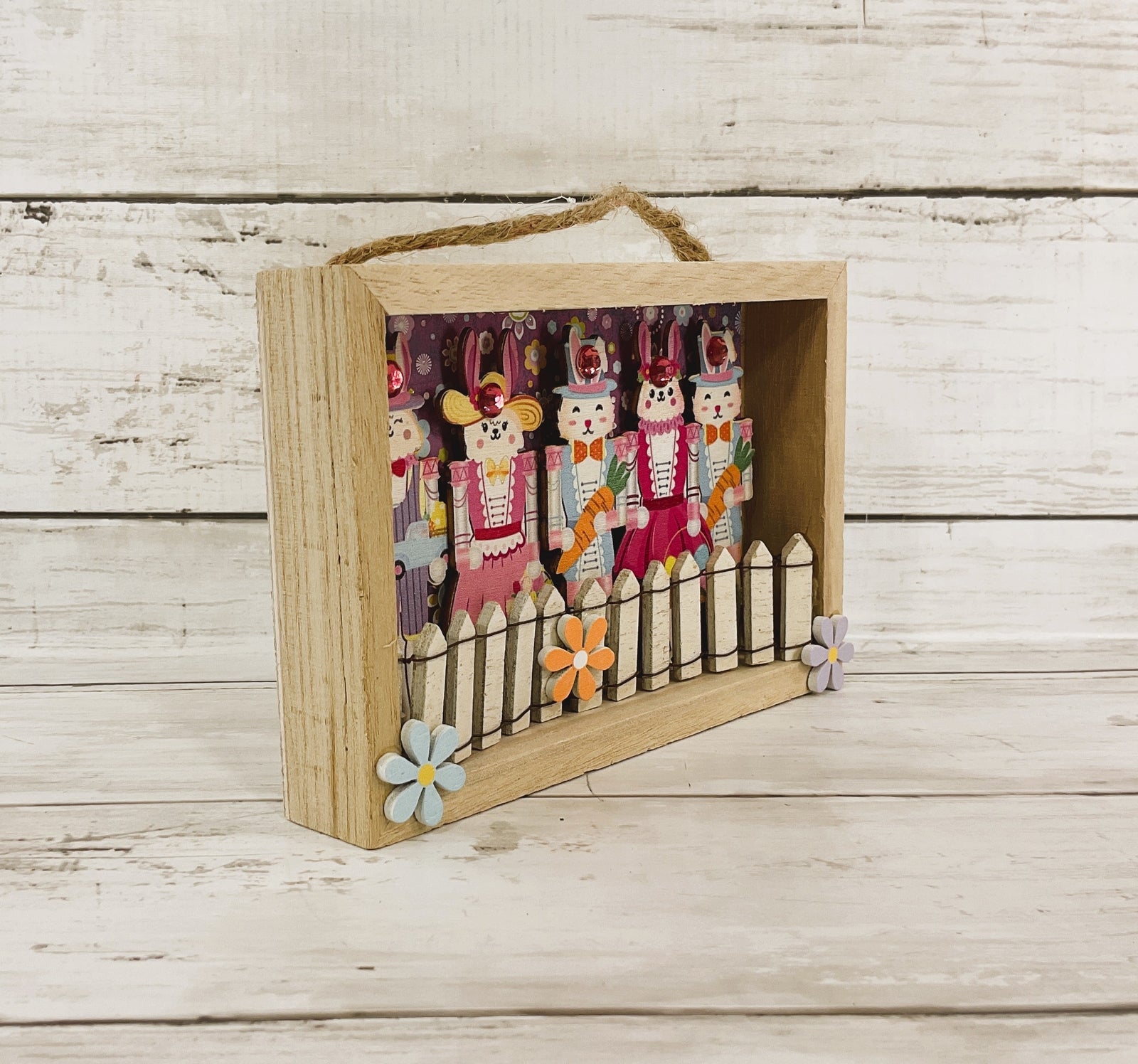 AGD Easter Decor - Bunny Nutcrackers Shadow Box Ornament Sign