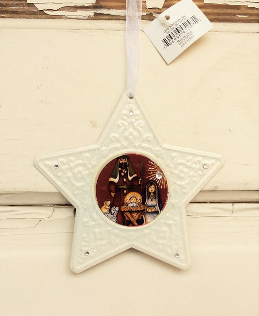 Agape Gifts Original Christmas Ornament - Primitive Nativity Family Star