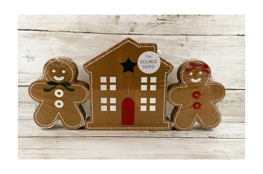 Adams Christmas Decor - Gingerbread Boy Girl House 3pc Set