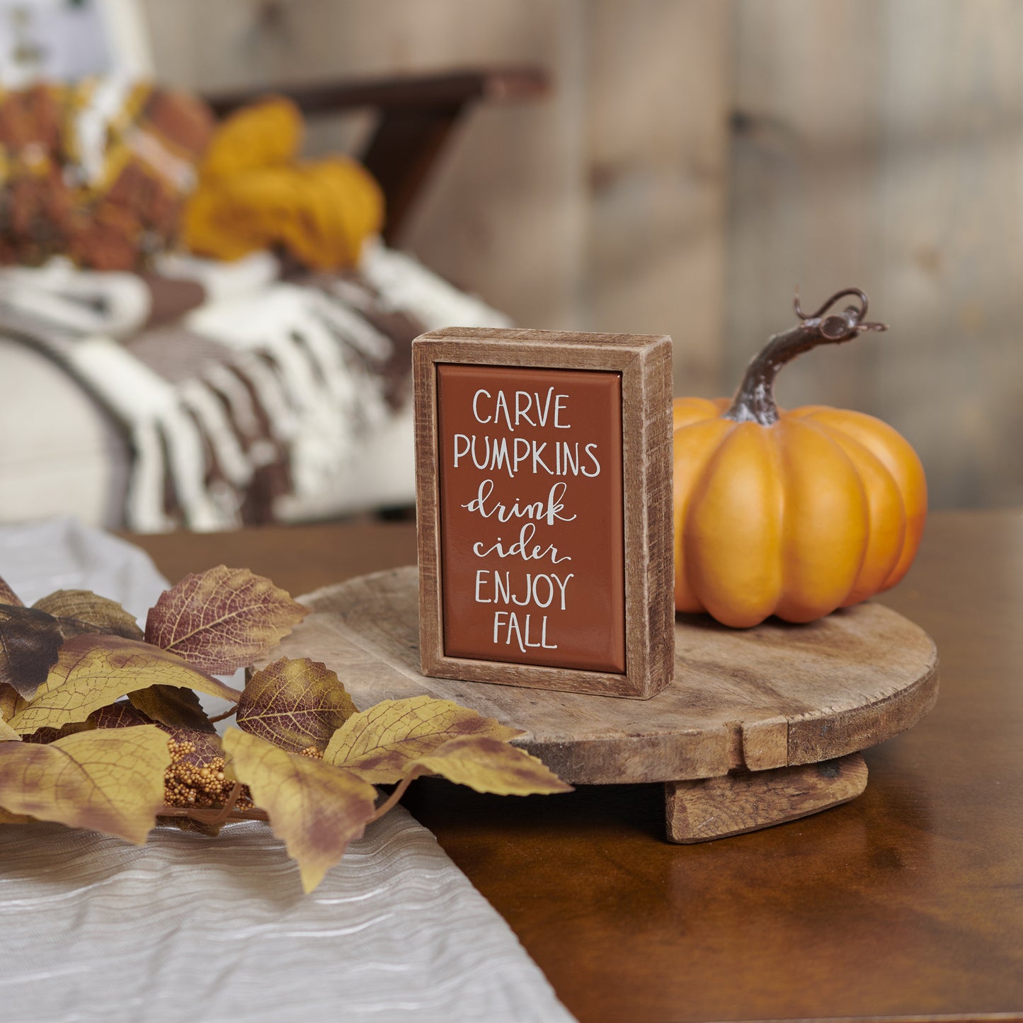 PBK Fall Decor -Enjoy Fall Carve Pumpkins Cider Mini Tier Tray Sign