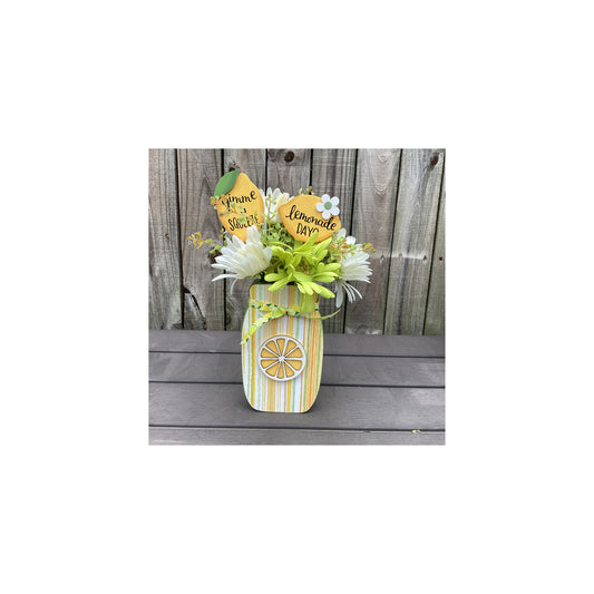 AGD Spring Decor - Summer Lemon Theme Floral Wood Mason Jar Display
