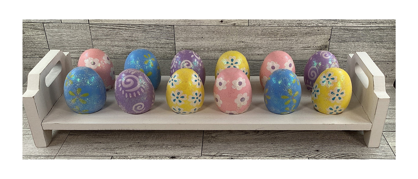 AGD Easter Decor - Spring Theme Wood Eggs with White 12-Egg Holder Stand