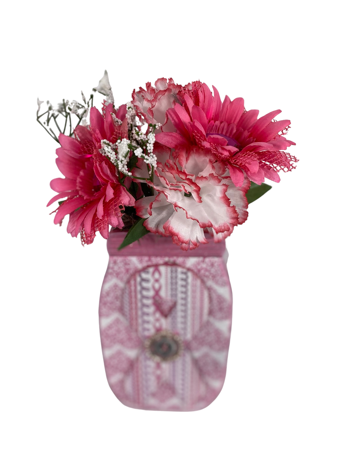 AGD Cancer Support Decor - Pink White Floral Mason Jar Display