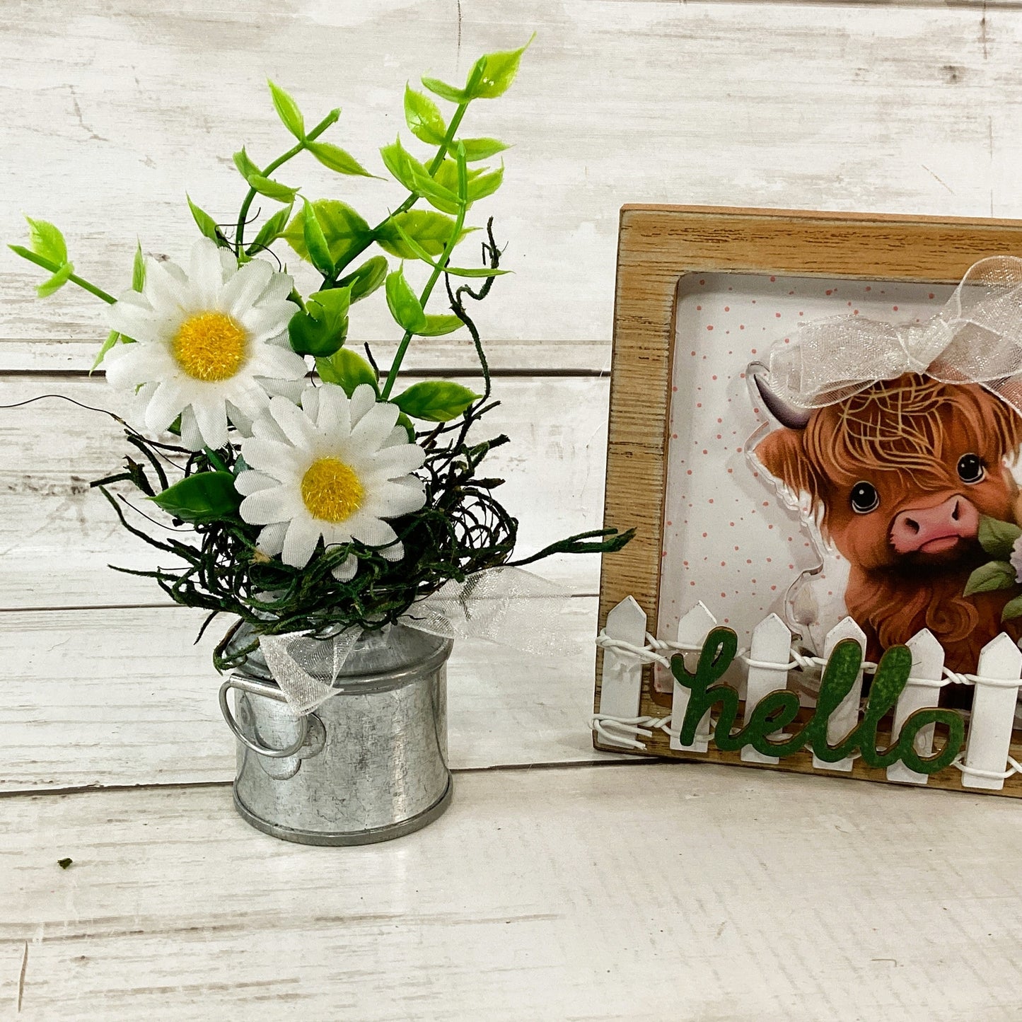 AGD Spring Decor - Daisy Sunshine Highland Cow Milk Can Floral 2pc