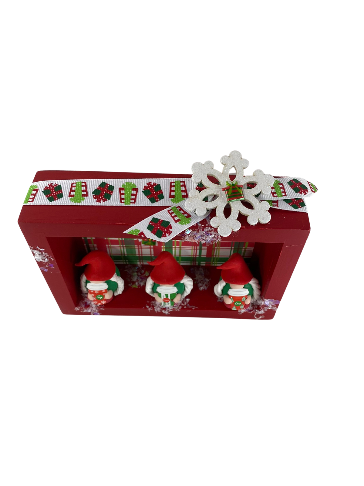 AGD Christmas Decor - Joy Peace Love Coffee Gnomes Inset Box Sign