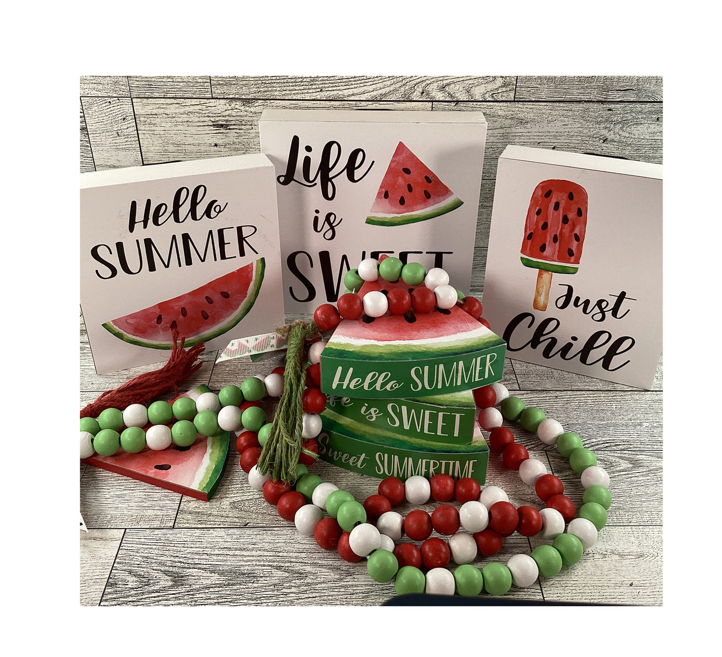 AGD Summer Decor - Watermelon Theme Tier Tray Decor 8pc Set