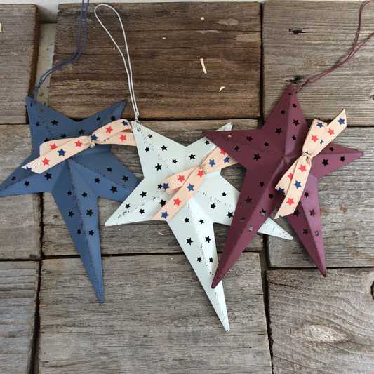 AGD Patriotic Decor - Farm House Prim Americana Star Ornaments 12pc Set