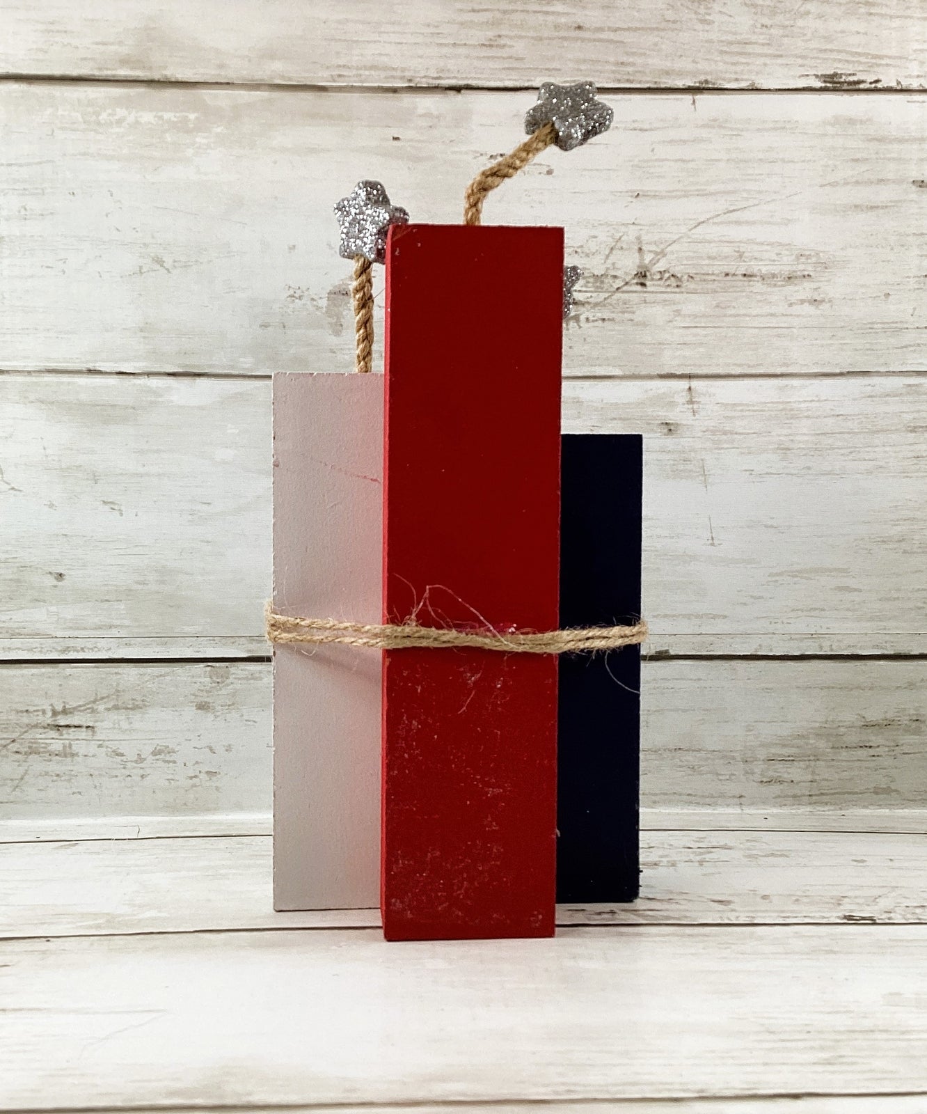 AGD Patriotic Decor - July 4th Chunky Wood Firecracker Block Sign