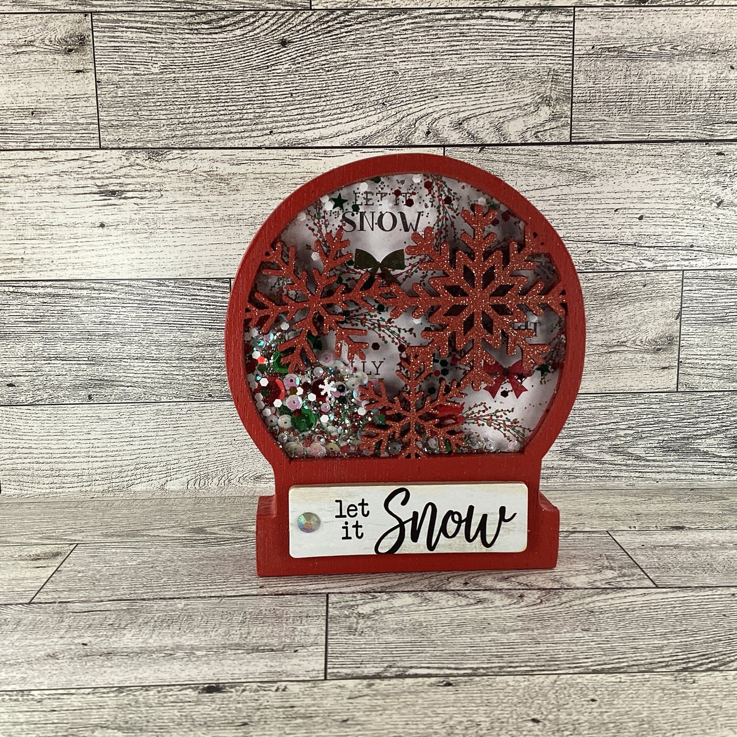 AGD Christmas Decor - Let it Snow Snow Globe Chunky Wood Dry Shaker