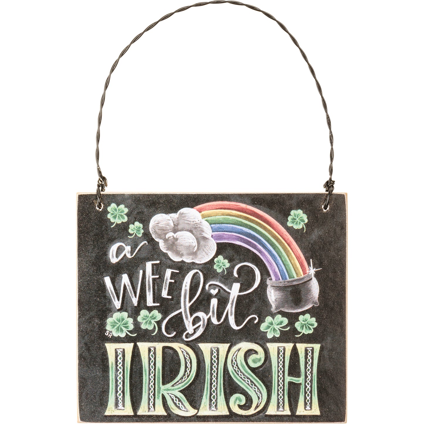 PBK St Patrick Decor - Lucky Irish Charm Shamrocks Chalk Ornament 3pc