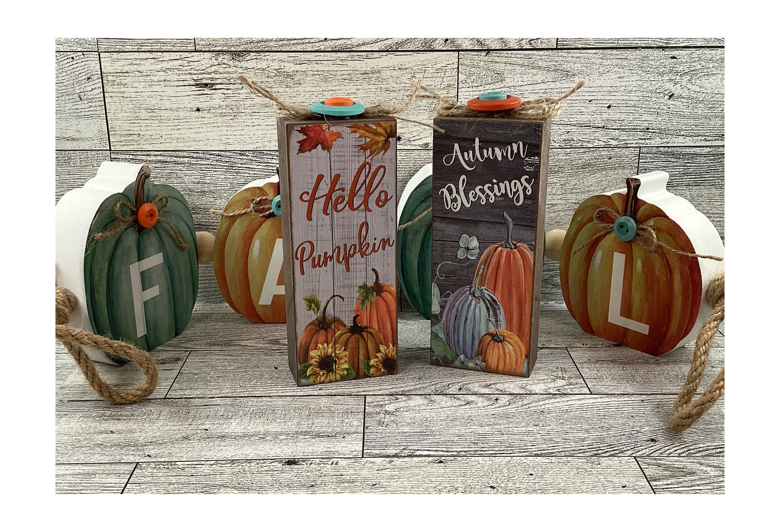 AGD Fall Decor - Chunky Wood Fall Pumpkins Hello Autumn 3pc