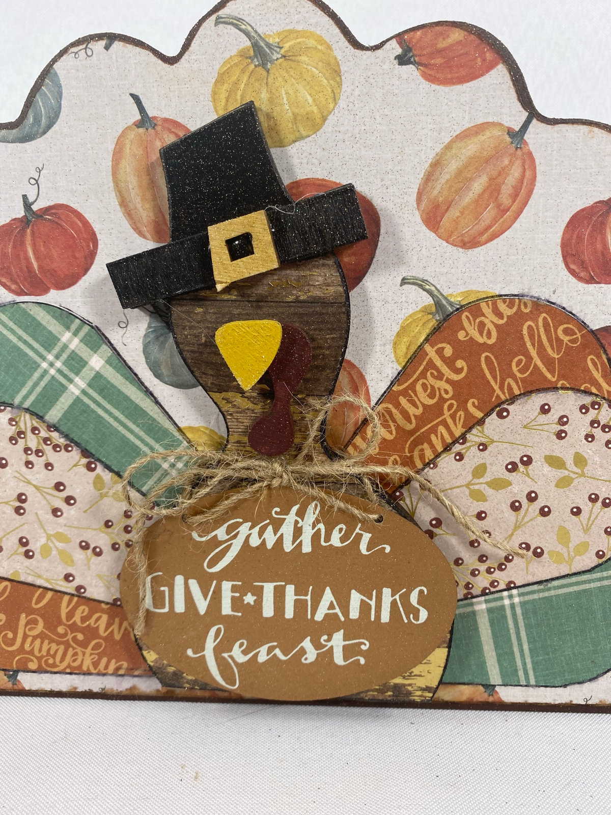 AGD Fall Decor - Reversible Gather Give Thanks Chunky Wood Turkey Sign