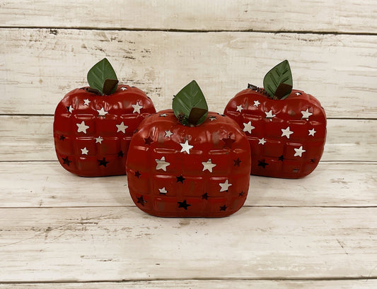 THT Prim Decor - Metal Apple Tealights Teacher Harvest 3pc