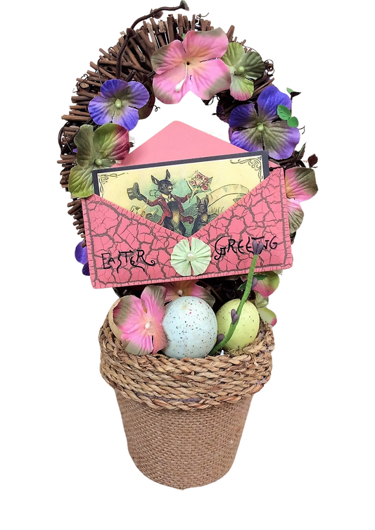 AGD Easter Decor - Easter Greeting SM Potted Floral Wreath