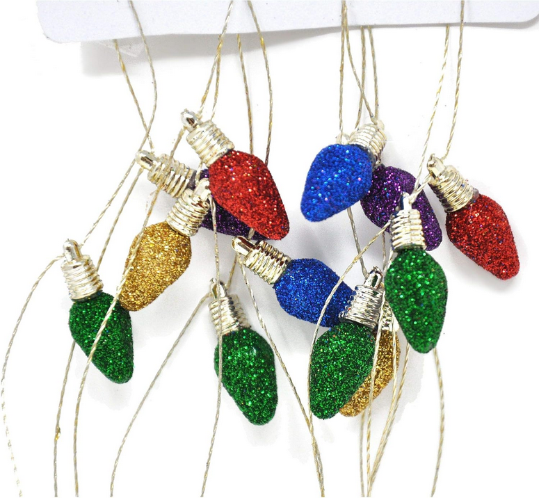 Darice Christmas Decor - Mini Tree Plastic Glitter Lightbulb Garland 6.5ft