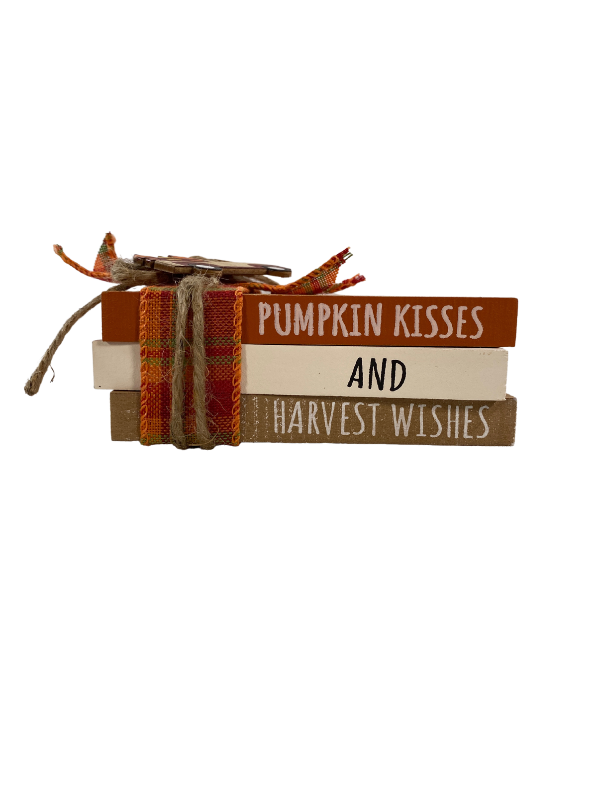 AGD Fall Decor - Pumpkin Wishes Harvest Wishes Wood Stacked Book Tabletop Sitter