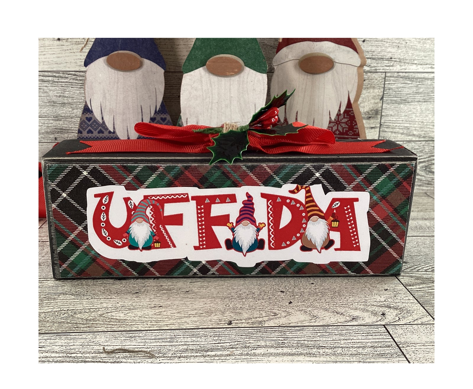 AGD Christmas Decor - Uffda Chunky Wood Gnome Sled Display 5pc