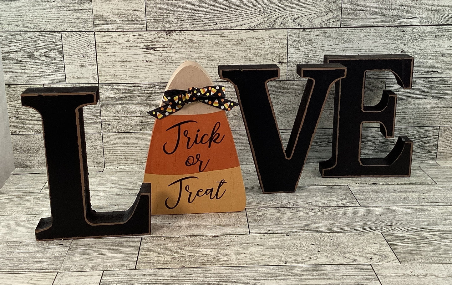 AGD Halloween Decor - Wood LOVE Candy Corn Trick Treat Chunky Sitter