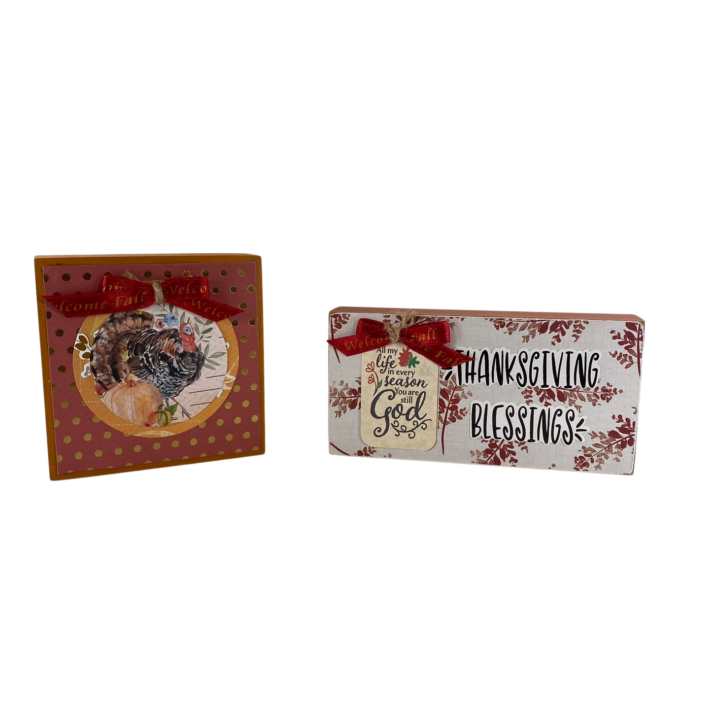 AGD Fall Decor - Love Autumn Hey Pumpkin Reversible Block Signs 2pc Set