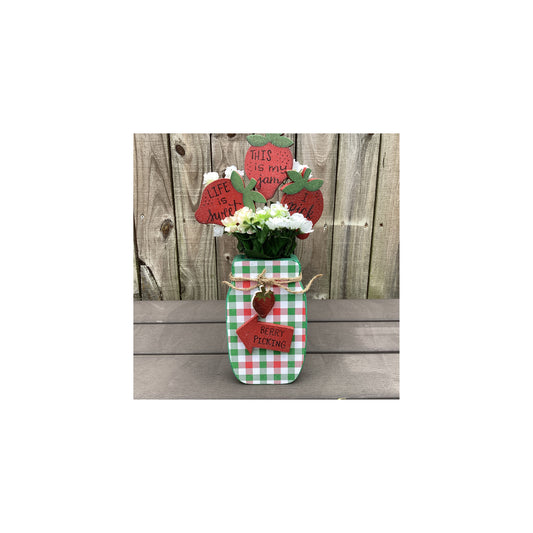 AGD Spring Decor - Summer Strawberry Theme Floral Wood Mason Jar Display