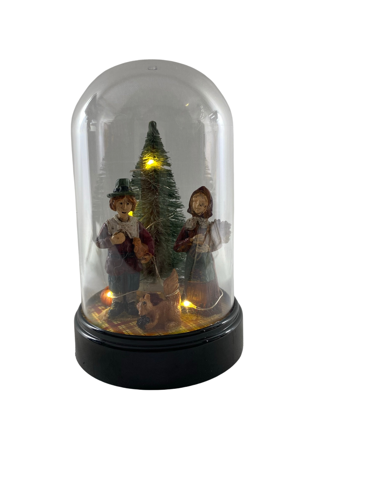 Fall Decor - Thanksgiving Pilgrim Plastic Cloche Small Lighted Dome