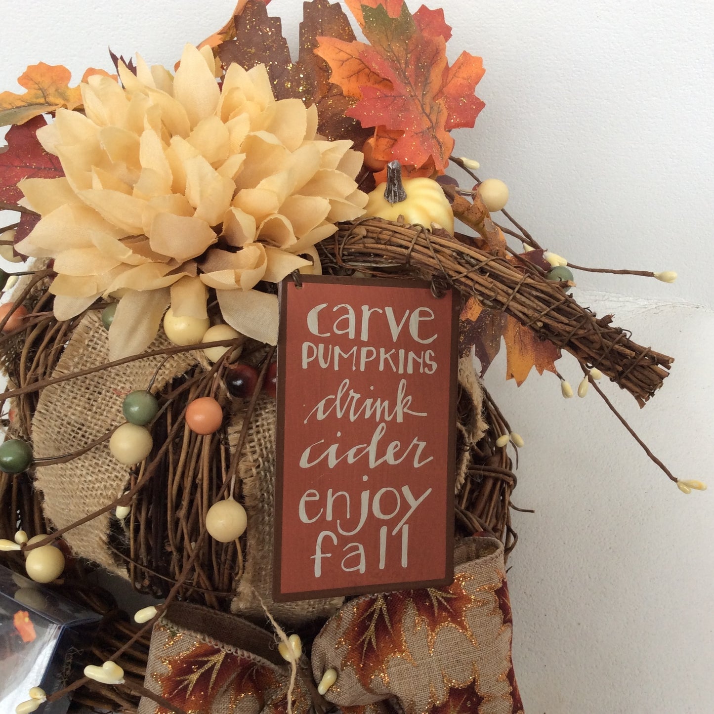AGD Fall Decor-  Sentiments Lighted Floral Grapevine Pumpkin Display