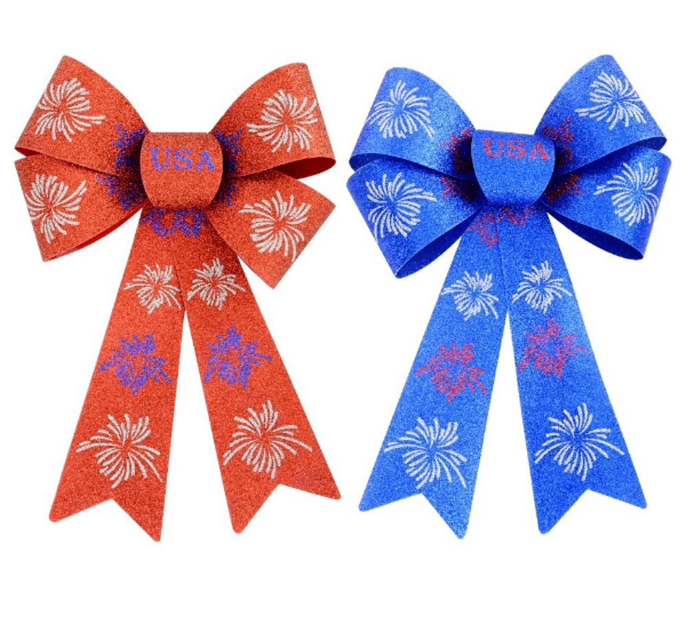 DT Patriotic Decor - Fireworks PVC Red Glitter Wreath Bow
