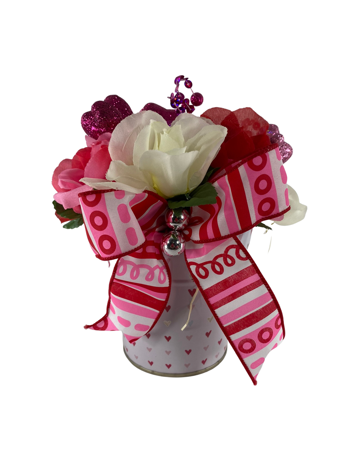 AGD Valentines Decor  – Pink Red White Roses Floral  Small Centerpiece
