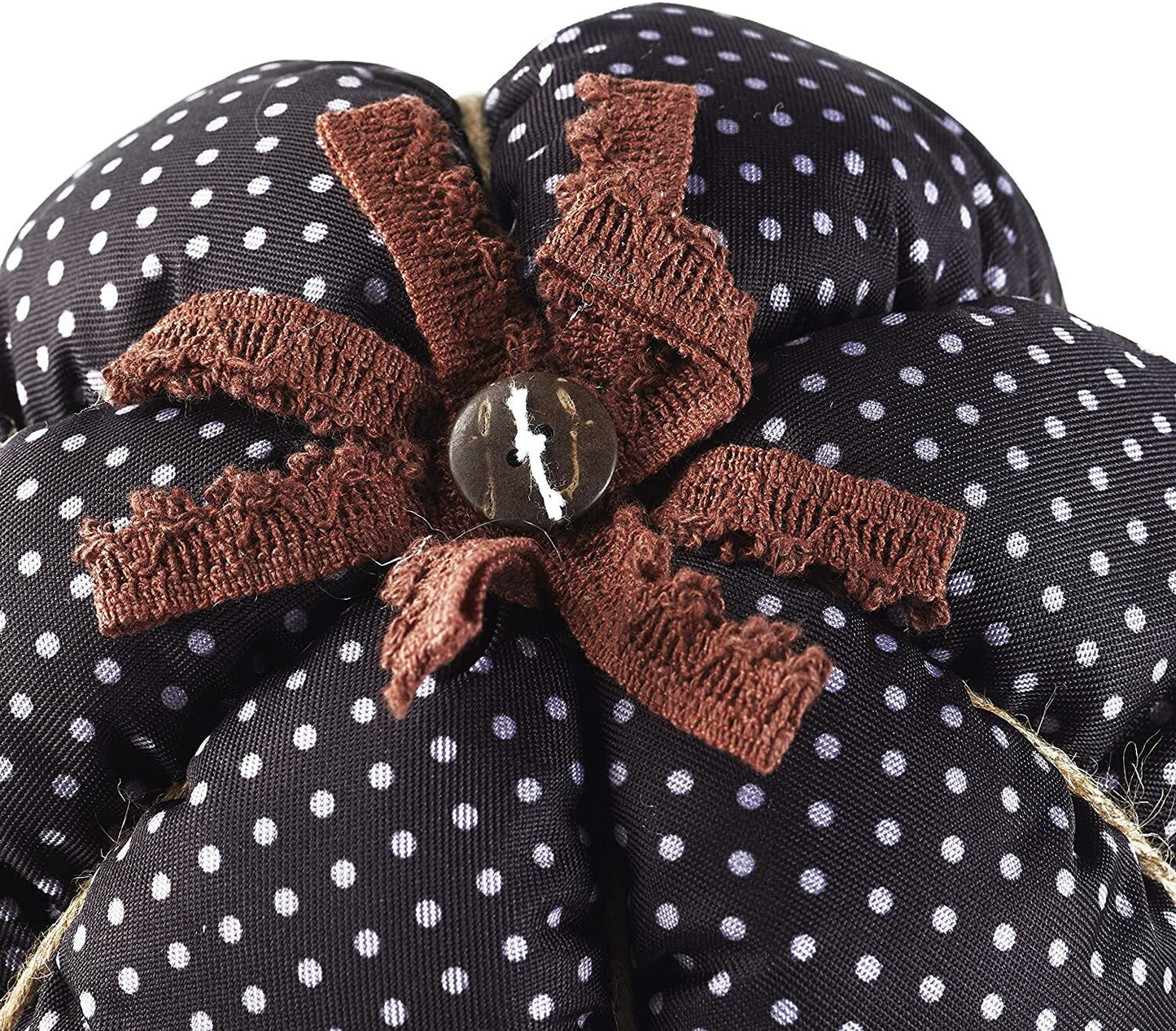 LC Halloween Decor - Prim Fabric Pumpkin Black Polka dot 8-inch