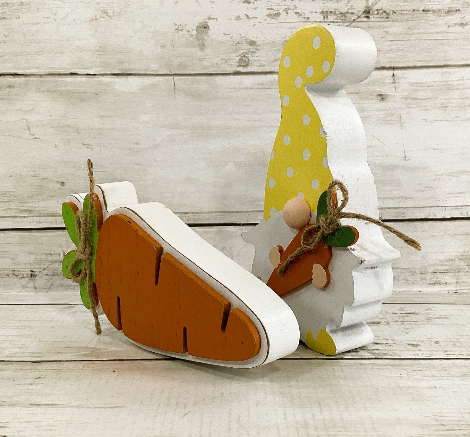HL YI  Easter Decor - Chunky Wood Carrot Gnome Tier Tray 2pc Set