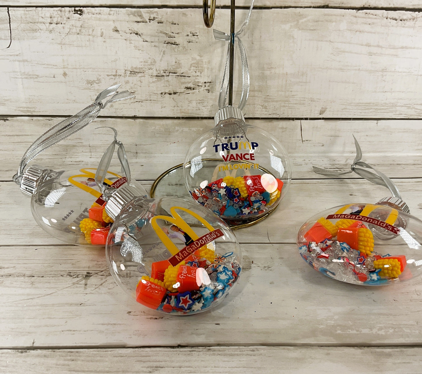 AGD Patriotic Decor - Trump Vance Lovin It French Fries Ornaments 4pc