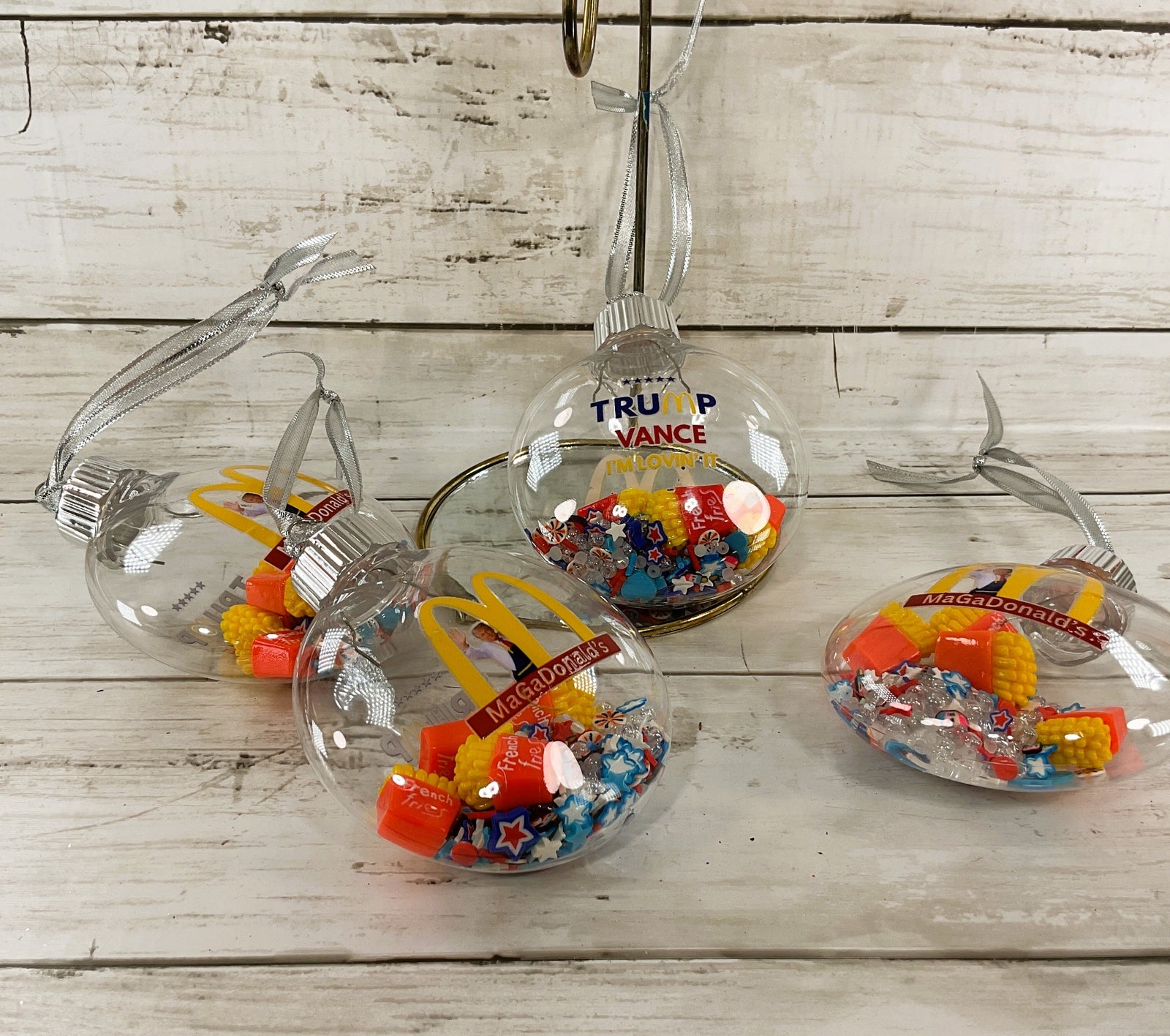 AGD Patriotic Decor - Trump Vance Lovin It French Fries Ornaments 4pc