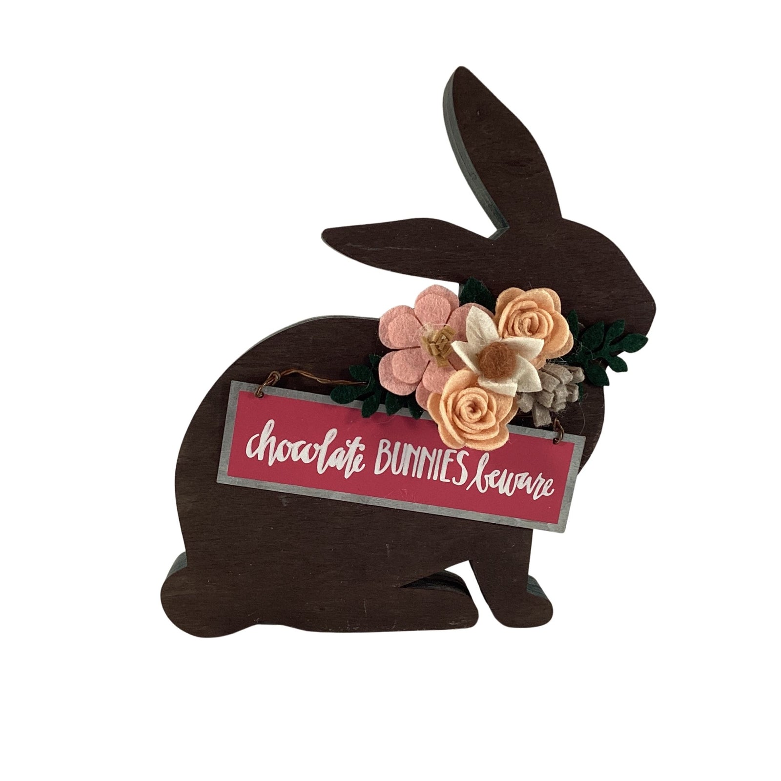 AGD Easter Decor - MDF Chunky Chocolate Bunny Beware Sitter