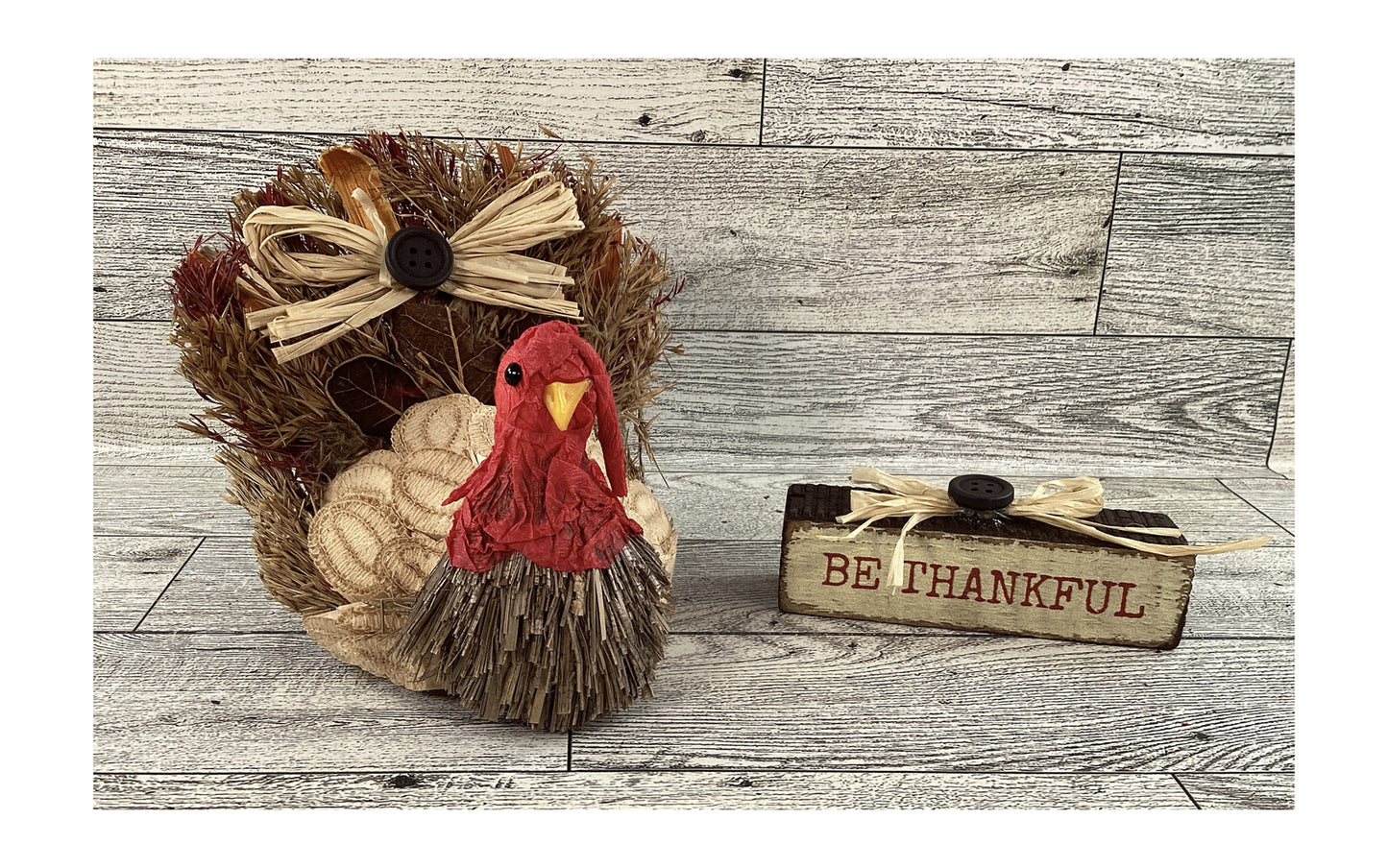 AGD Fall Decor - Natural Fiber Thankful Turkey Table-top Sitter