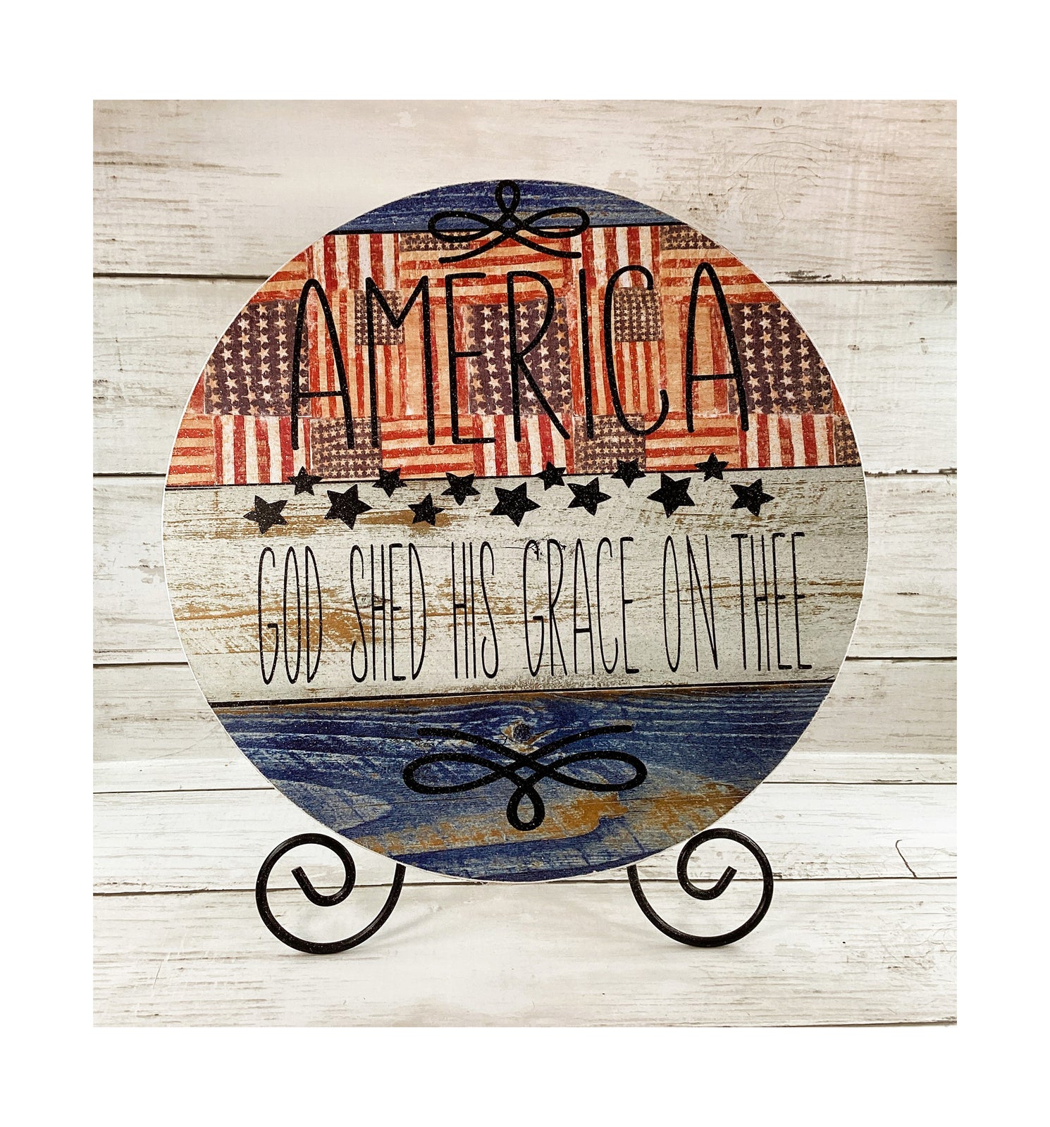 AGD Patriotic Decor - America God Shed His Grace Music Box Easel Display