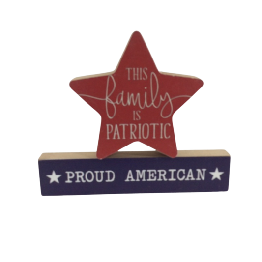 AGD Fall Decor -  This Family is Patriotic Chunky Wood 2pc Set