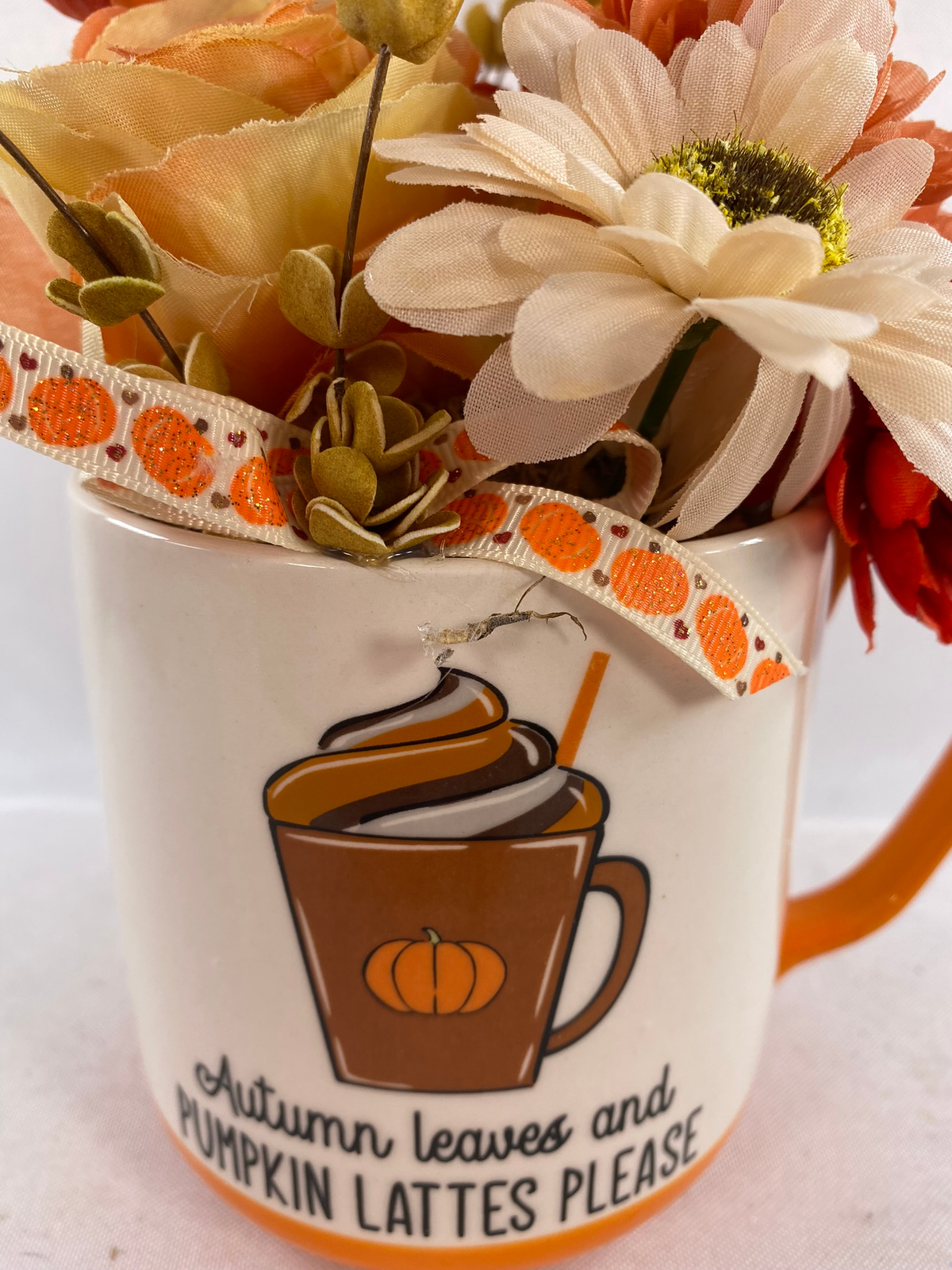 AGD Fall Decor  – Autumn Leaves Pumpkin Latte Coffee Cup Floral Display