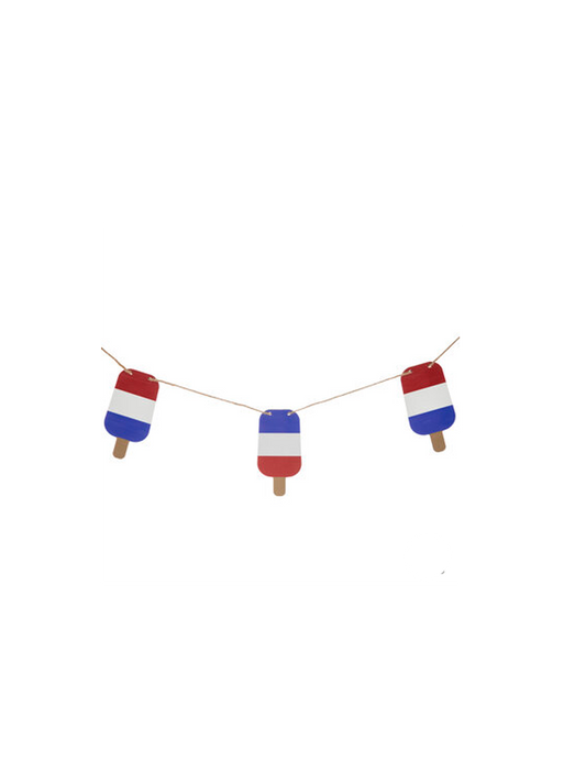 HL Patriotic Decor - Ice Popsicle Red White Blue Chipboard Garland 6ft
