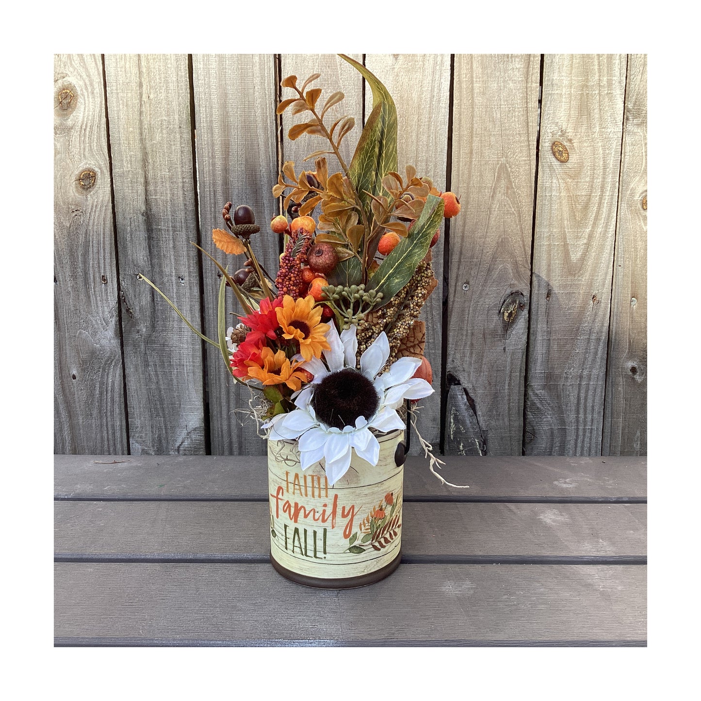 AGD Fall Decor - Faith Family Farmhouse Floral Filled Crock Display