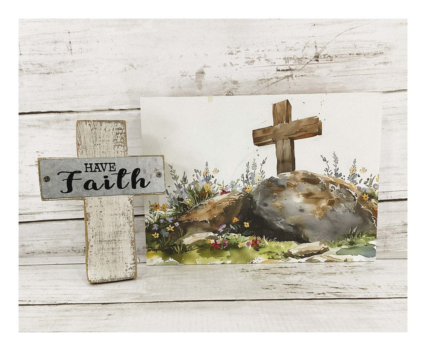 HL YI Easter Decor - He Is Risen Watercolor Garden Tomb Sign 2pc