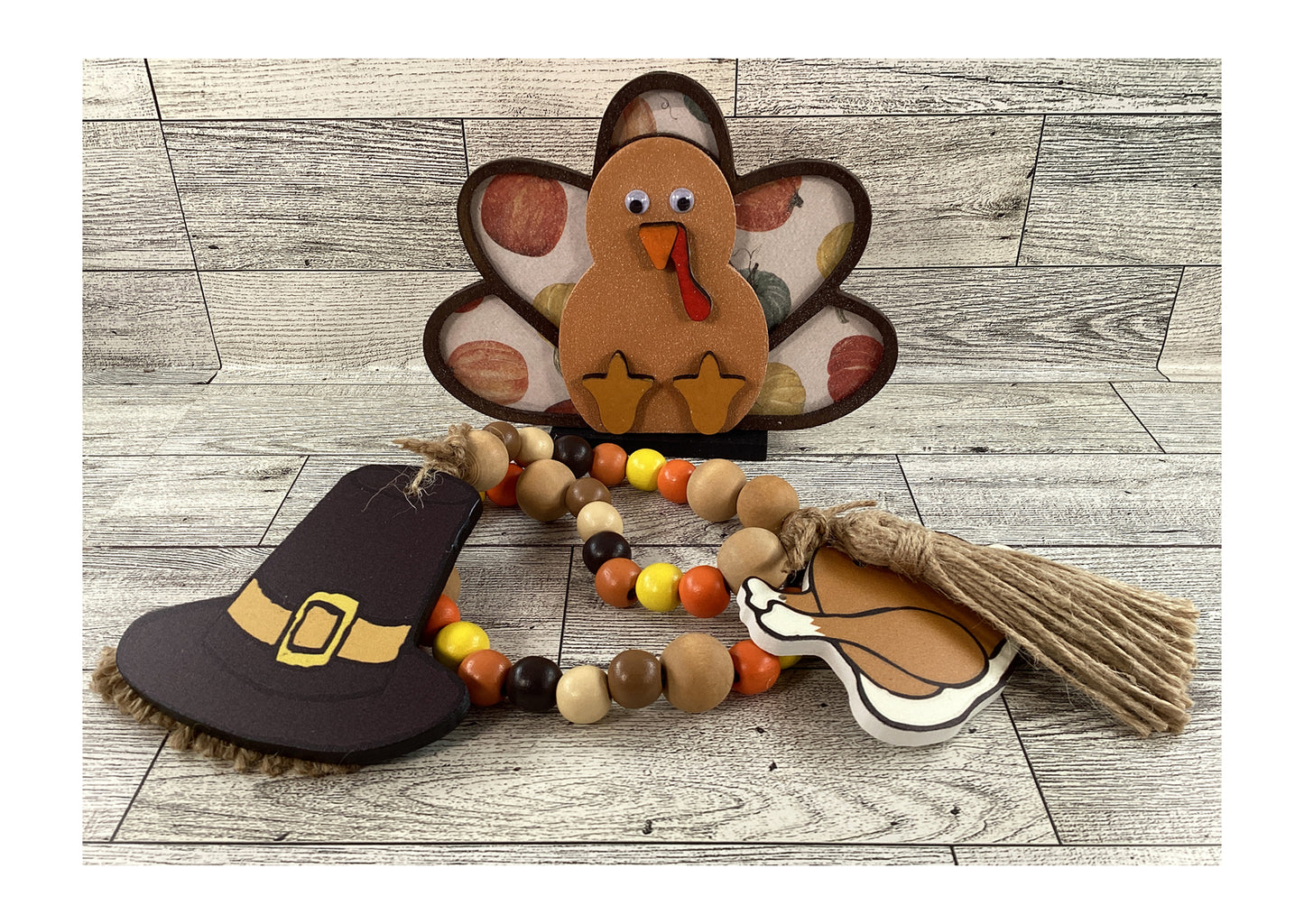 AGD Fall Decor - Wood Turkey Gobble Fat Pants Gravy Pilgrim Garland Tier Tray
