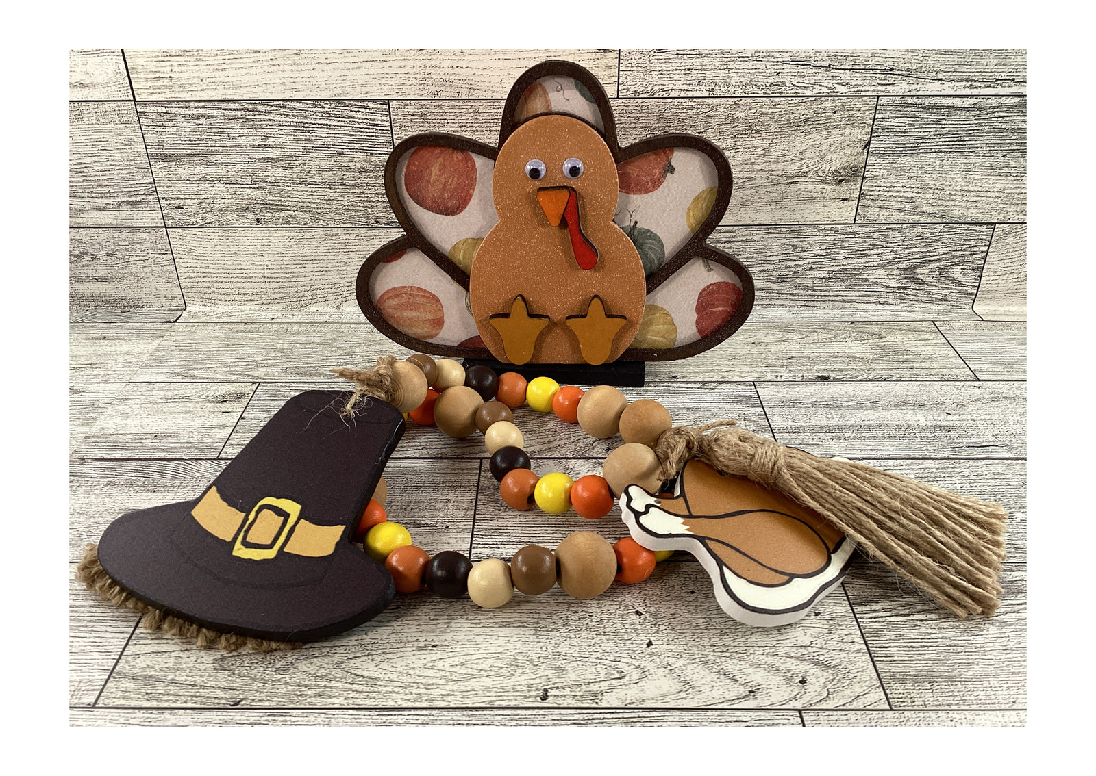 AGD Fall Decor - Wood Turkey Gobble Fat Pants Gravy Pilgrim Garland Tier Tray
