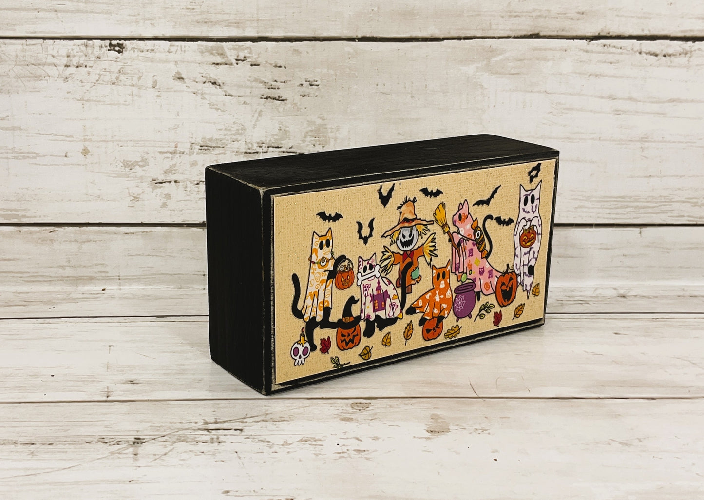 AGD Halloween Decor - Kitty Cats Happy Ghost Box Sign