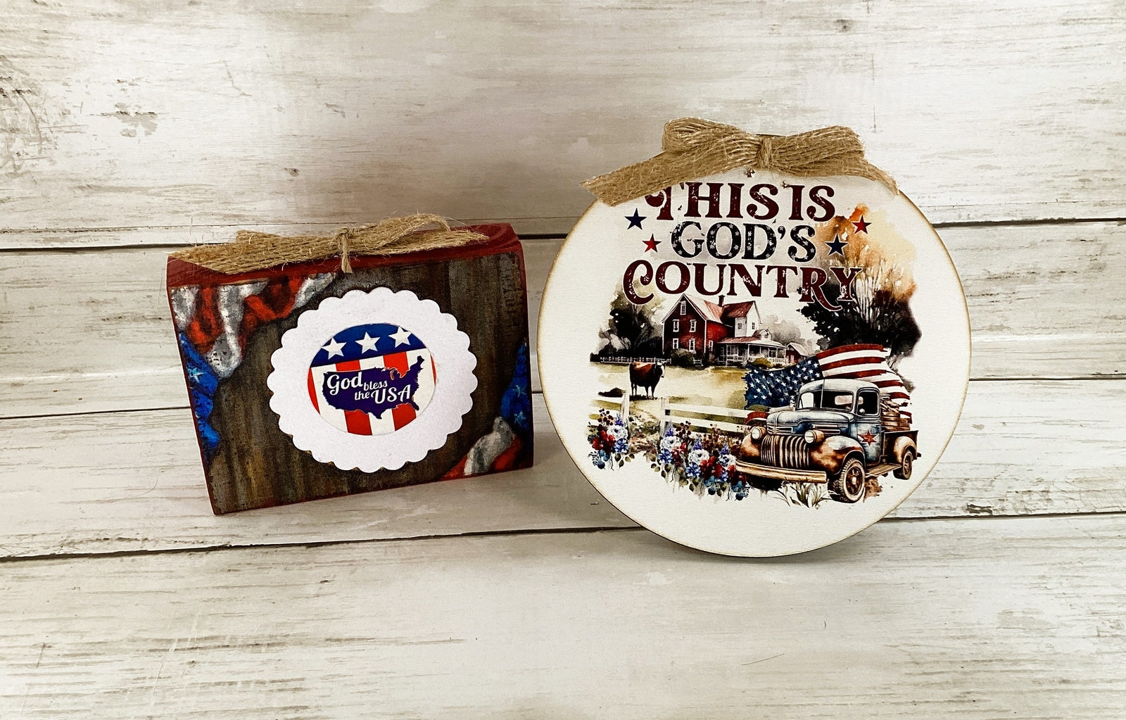 AGD Patriotic Decor - July 4th Theme God's Bless Country Farm Signs 2pc Set