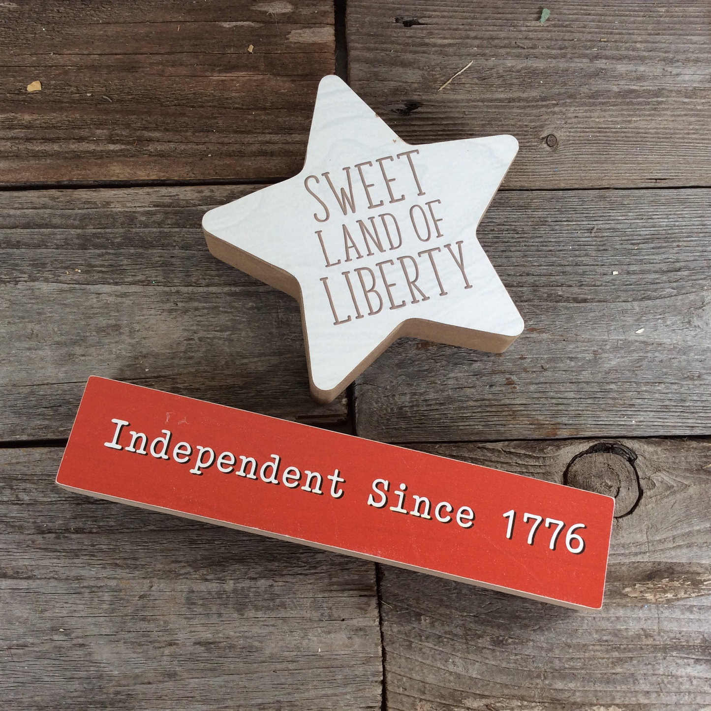 AGD Fall Decor - Sweet Land of Liberty Star Chunky Wood 2pc Set