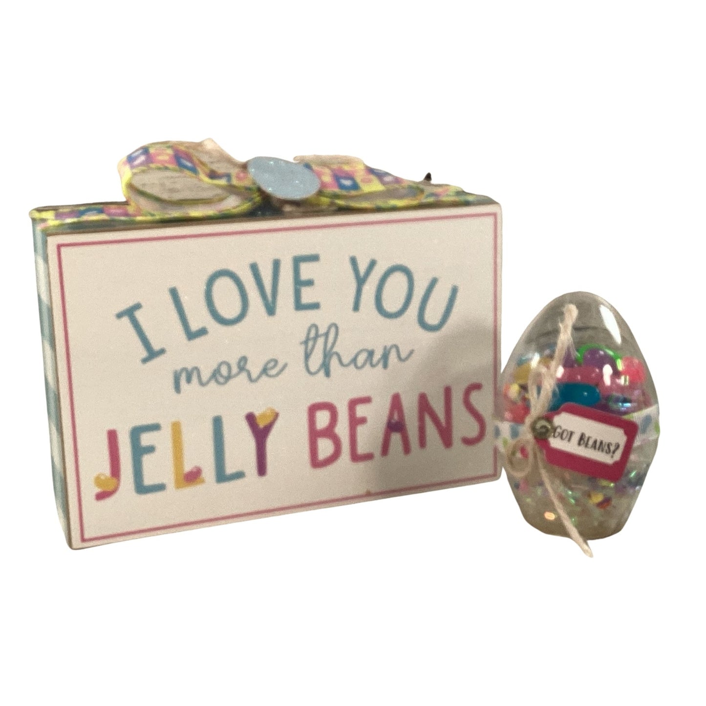 AGD Easter Decor - Clear Egg Shaker Love More Jelly Beans Sign 2pc