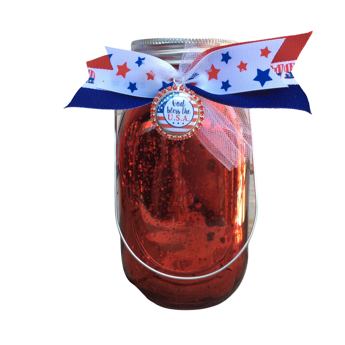 AGD Patriotic Decor - God Bless USA Lighted Mason Jar