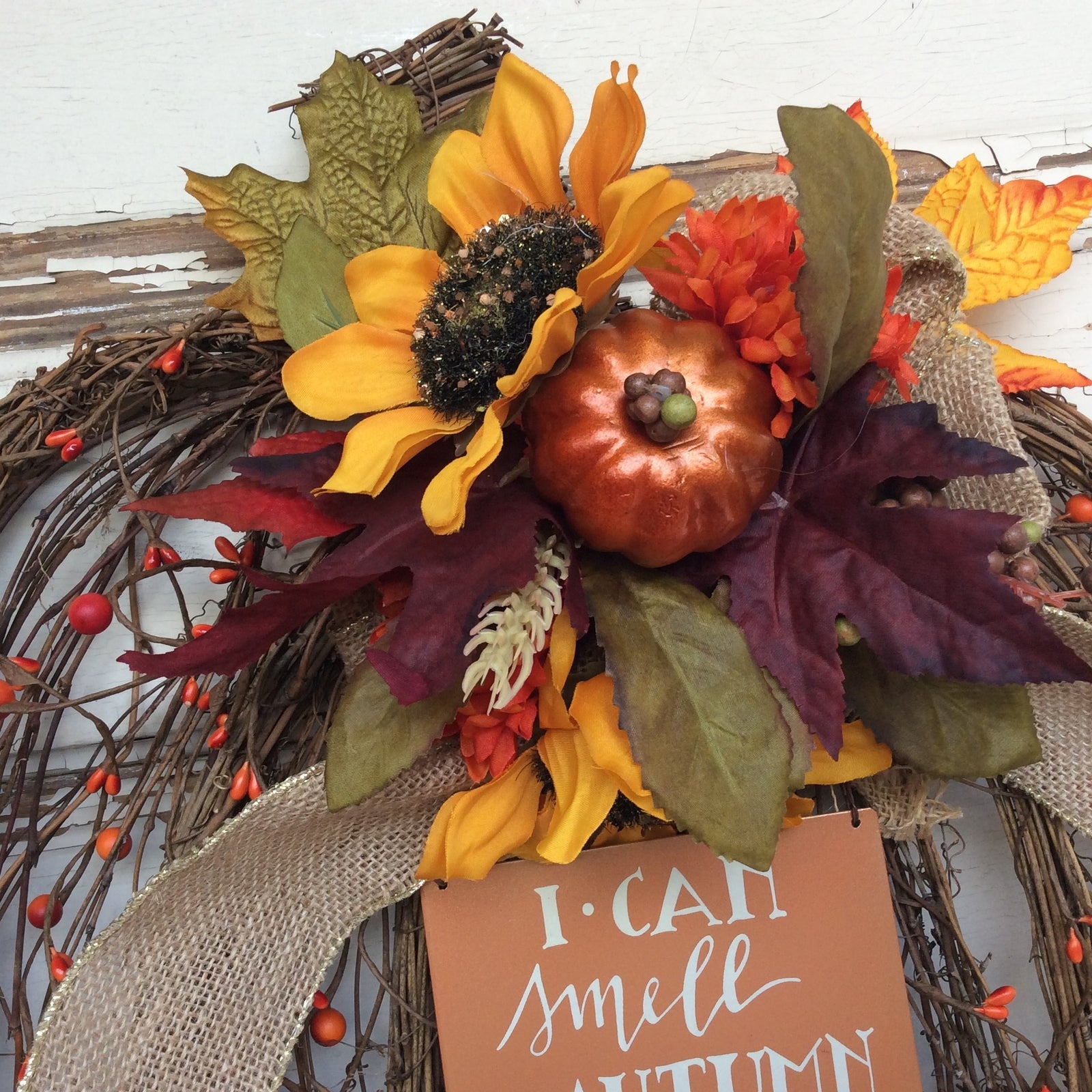 AGD Fall Decor - Flat Grapevine Pumpkin Thankful XX Large Wreath