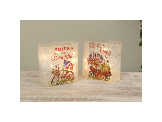 Gerson Patriotic Decor - Lighted Glass Luminary Block Signs 2pc Set