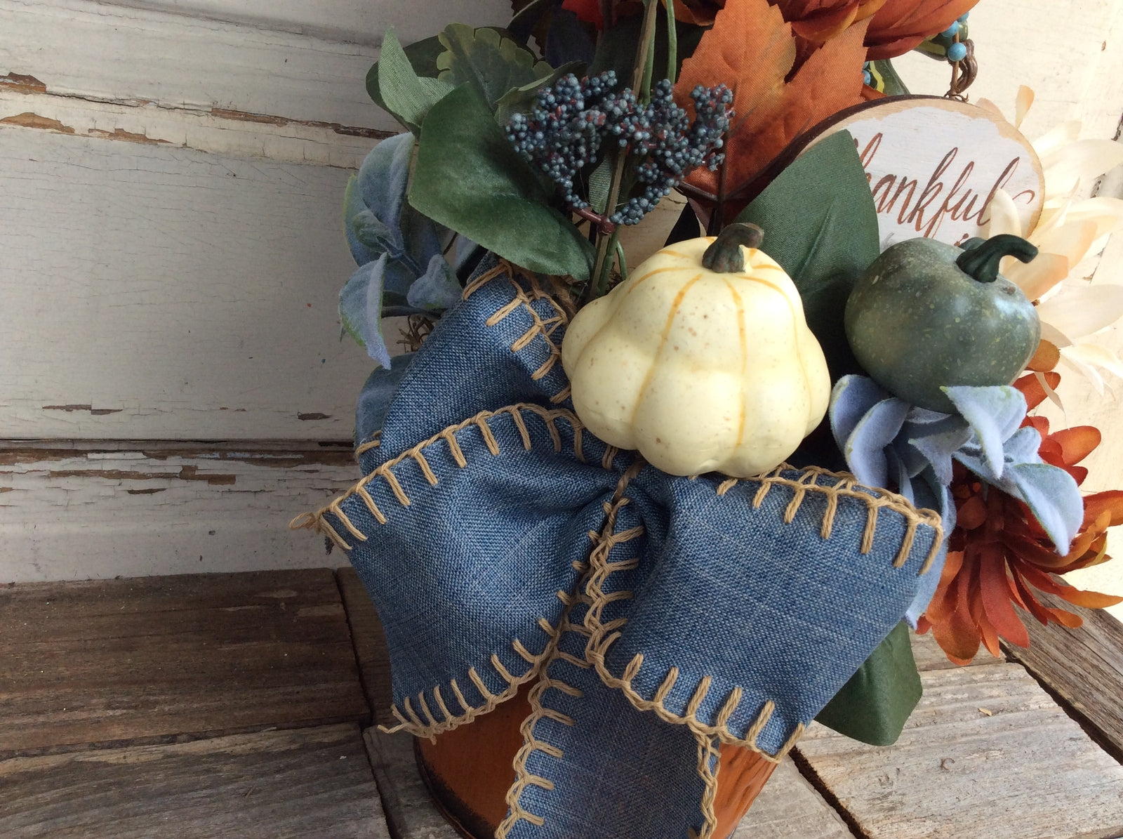 AGD Fall Decor - Thankful Floral Metal Planter Centerpiece